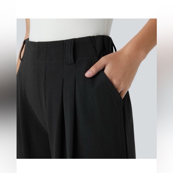 Halara NWOT Women's L Petite Black High Waisted Pockets Waffle Wide Leg Pants - Picture 4 of 4